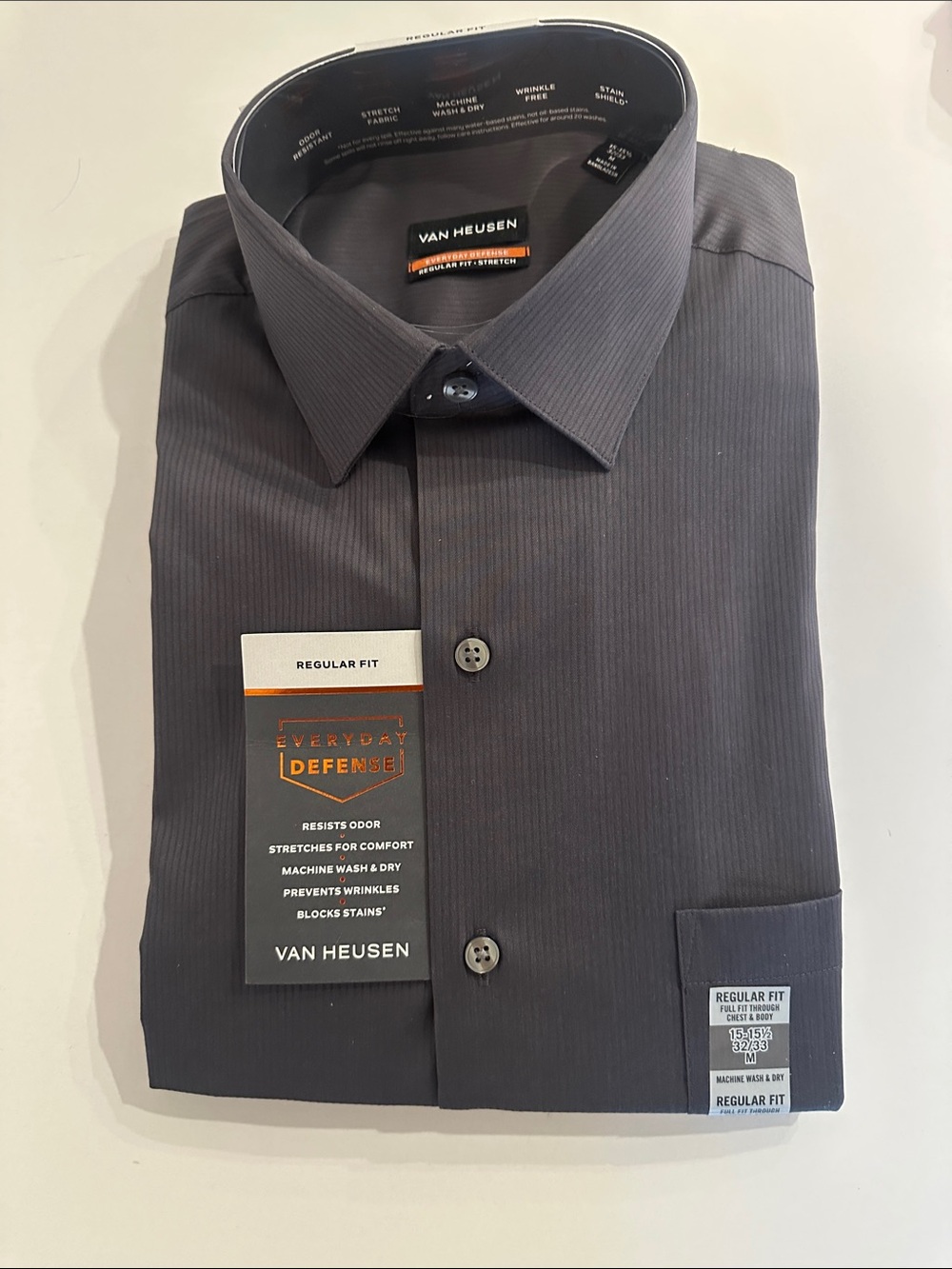 Van Heusen Men's Regular Fit Charcoal Gray Dress Shirt